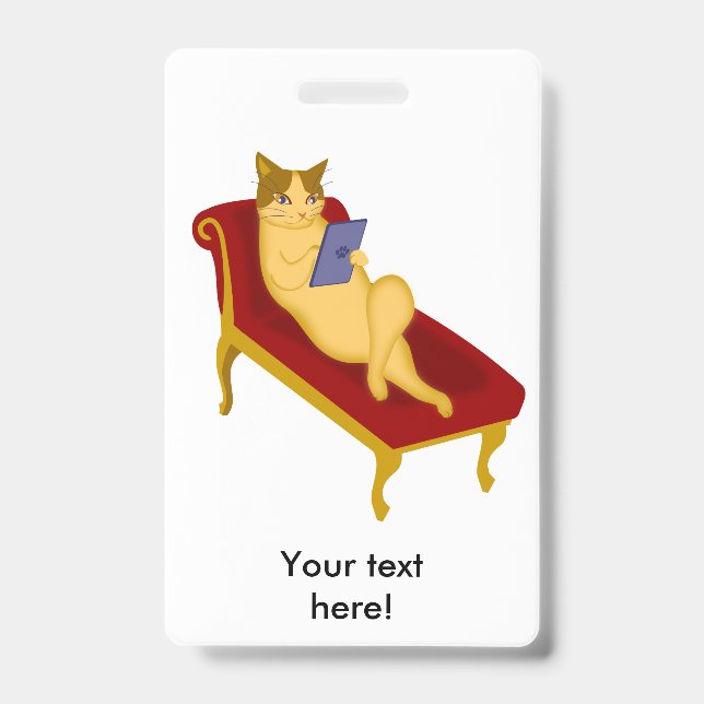 Cat with gadget clipart ID badge (Front)