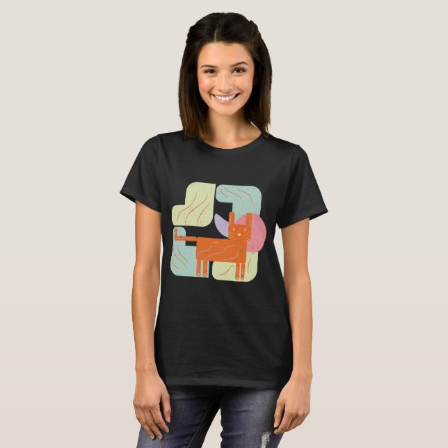 Cat with geometric and colourful shapes T-Shirt (Front Full)
