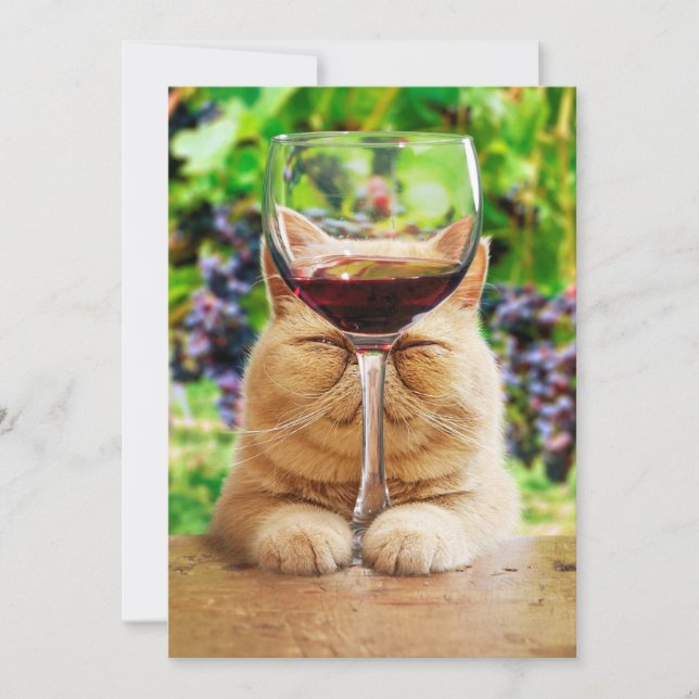 Cat With Glass of Wine Invitation (Front)