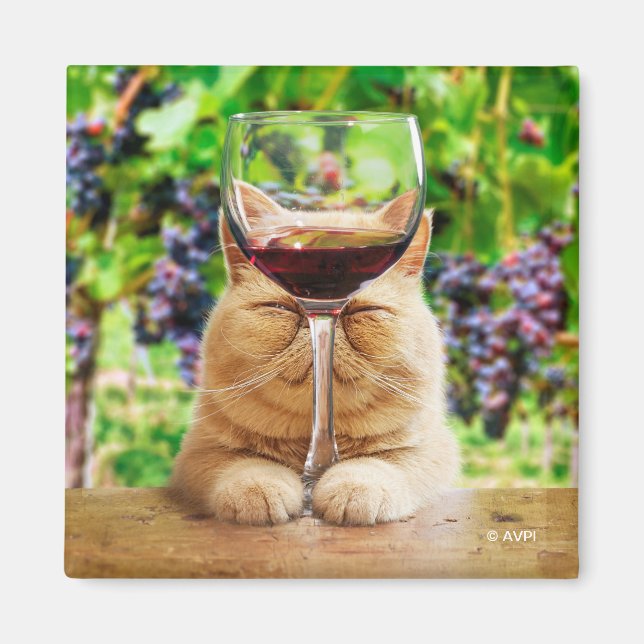 Cat With Glass of Wine Magnet (Front)