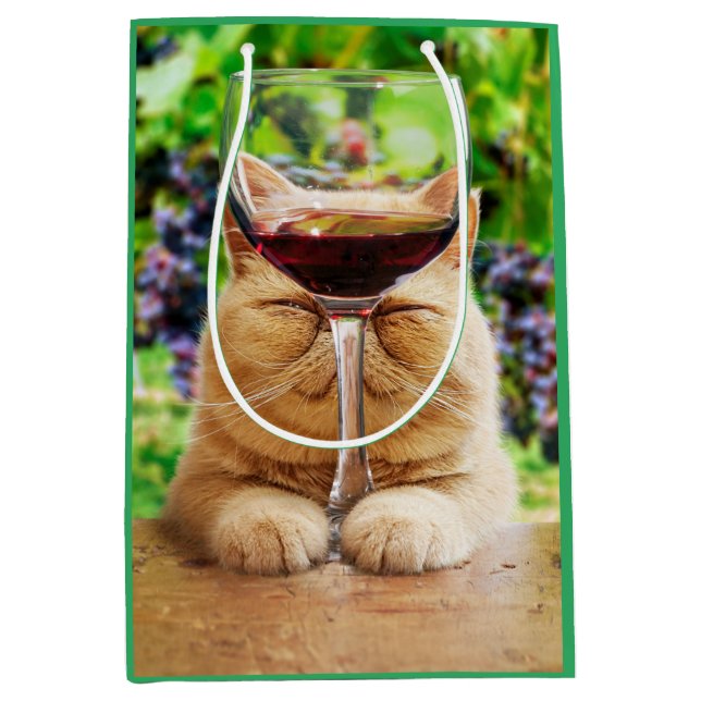 Cat With Glass of Wine Medium Gift Bag (Front)