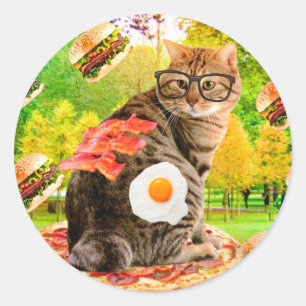 Cat with glasses and fast food classic round sticker