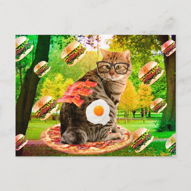 Cat with glasses and fast food postcard (Front)