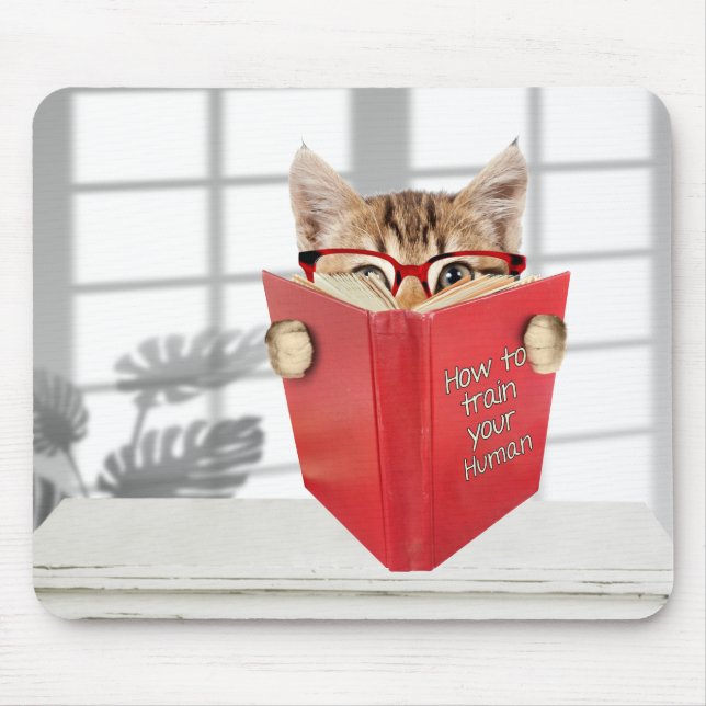 Cat with Glasses and Red Book  Mouse Mat (Front)