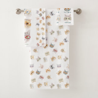 cat with glasses/gato com oboculos bath towel set