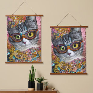 Cat With Glasses Hanging Tapestry