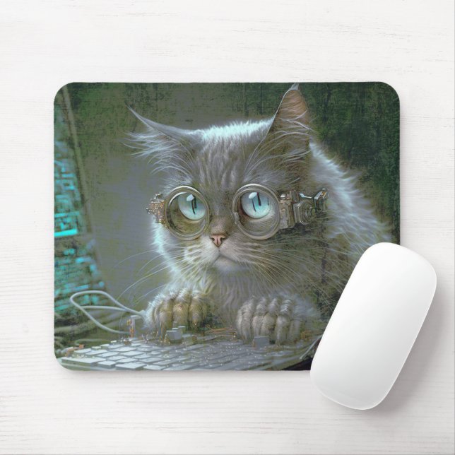 Cat with glasses.  mouse mat (With Mouse)
