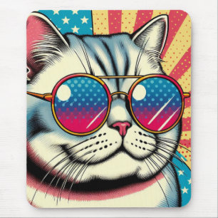 Cat with glasses mouse mat