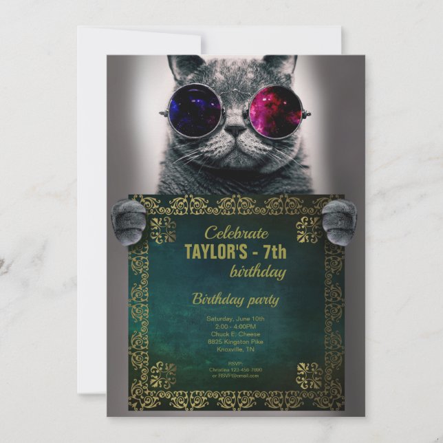Cat with Glasses Party Invitation (Front)