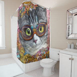 Cat With Glasses Shower Curtain
