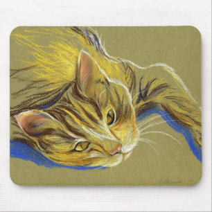 Cat with Gold Eyes - Pastel Drawing Mouse Mat