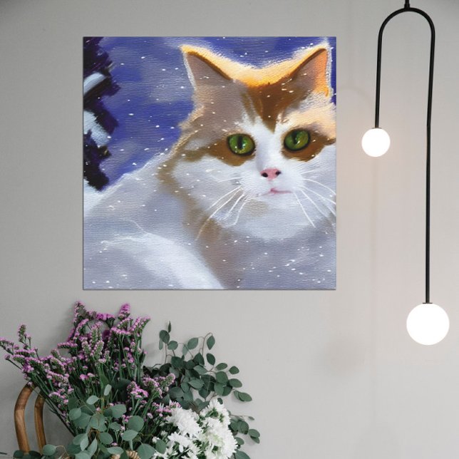 Cat With Green Eyes On A Snowy Winter Day Canvas Print (Creator Uploaded)