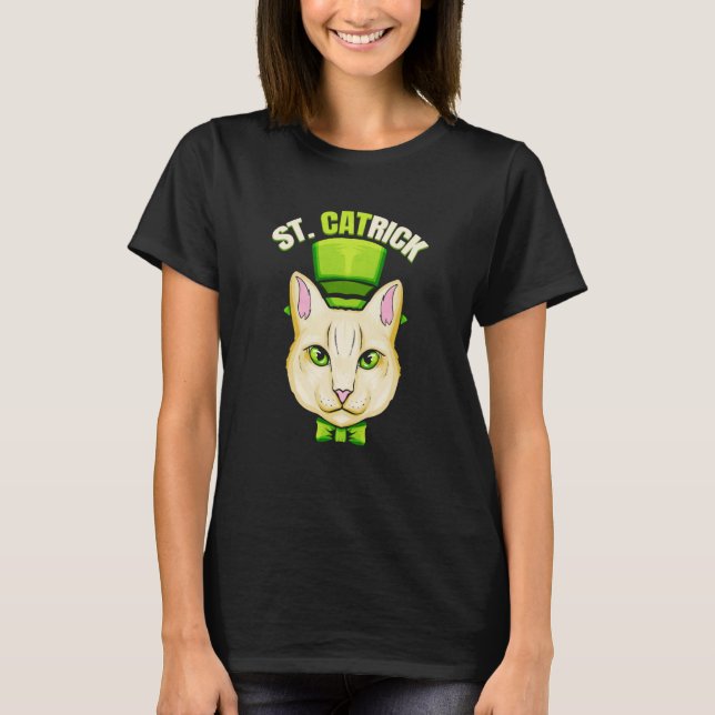 Cat With Green Loop And Cylinder Hat St Catrick Pa T-Shirt (Front)