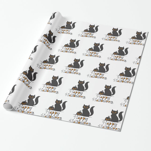 Cat with Halloween pumpkin - Choose back colour Wrapping Paper (Unrolled)