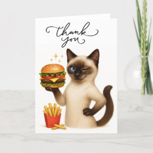 Cat  with Hamburger  Thank You Card