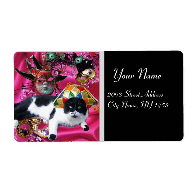 CAT WITH HARLEQUIN HAT AND MASQUERADE PARTY MASKS (Front)