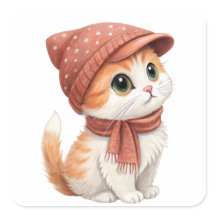 Cat With Hat And Scarf, Pastel Colour