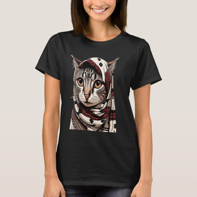 Cat with Head Scarf T-Shirt (Front)
