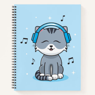 Cat with Headphones Bullet (8.5x11) Notebook