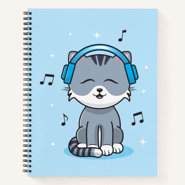 Cat with Headphones Bullet (8.5x11) Notebook (Front)