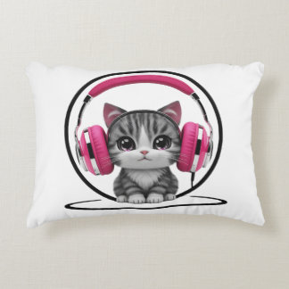 Cat  with headphones decorative cushion