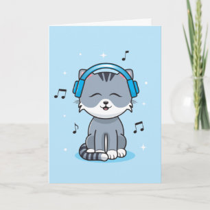 Cat with Headphones / Folded Card