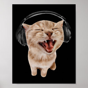 Cat With Headphones Meme  Poster