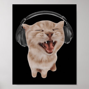 Cat With Headphones Poster