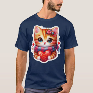 cat with heart cute animals valentines day TShirt