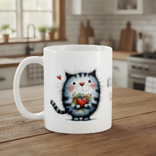 Cat with Heart, Flowers Will You Be My Valentine? Coffee Mug