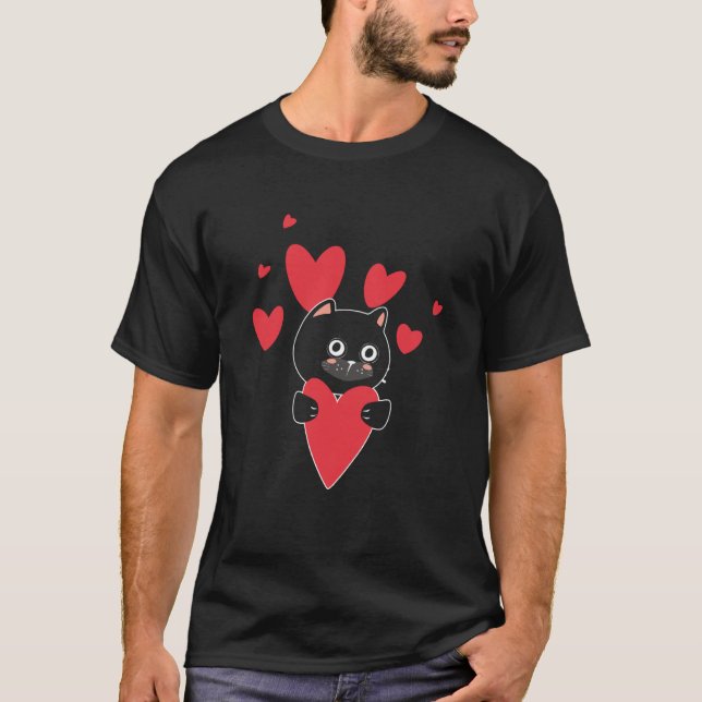 Cat With Heart Relationship Love Romantic Valentin T-Shirt (Front)