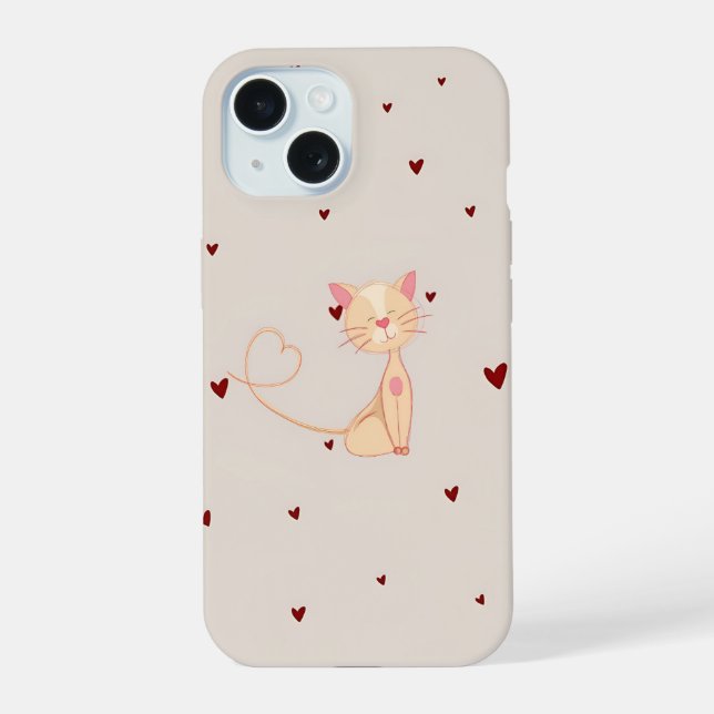 Cat with hearts iPhone 15 case (Back)