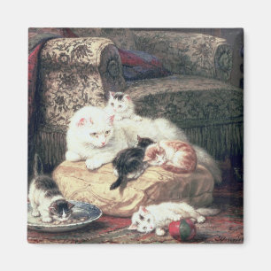 Cat with her Kittens on a Cushion Magnet