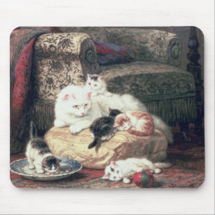 Cat with her Kittens on a Cushion Mouse Mat