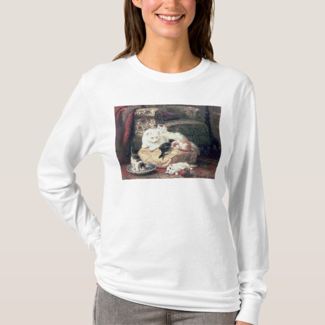Cat with her Kittens on a Cushion T-Shirt (Front)