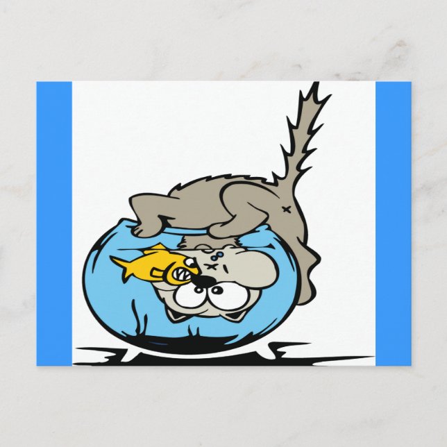 Cat with his head stuck in a fishbowl postcard (Front)