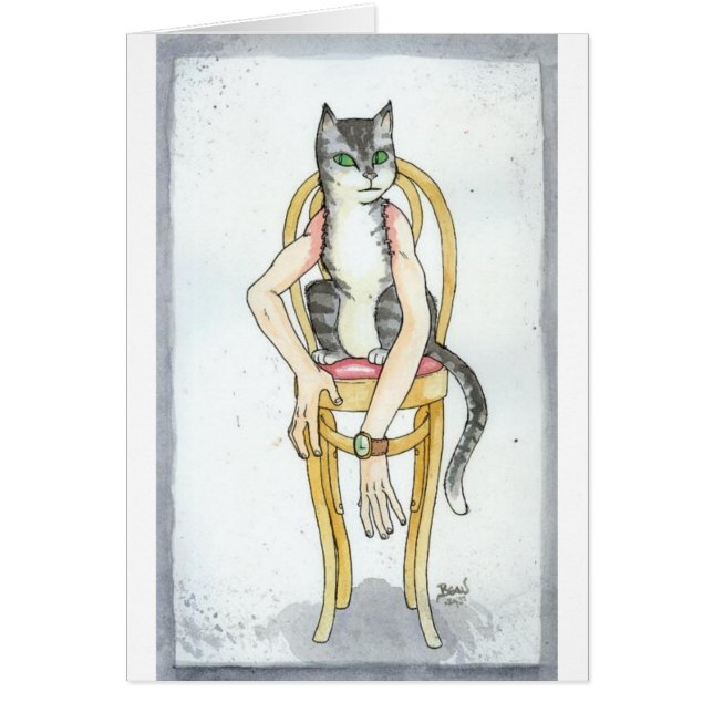 "Cat with Human Arms" Blank Card (Front)