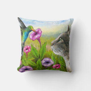 Cat with Hummingbird 591 Cushion