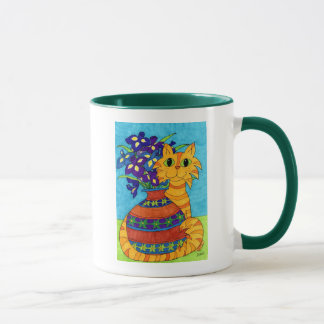 Cat with Irises in Talavera Vase Mug