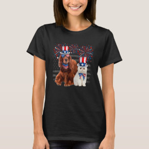 Cat With Irish Setter Sunglasses American Flag 4th T-Shirt