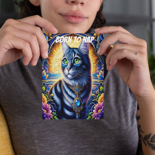 Cat with jewels in vibrant fantasy garden postcard (Creator Uploaded)