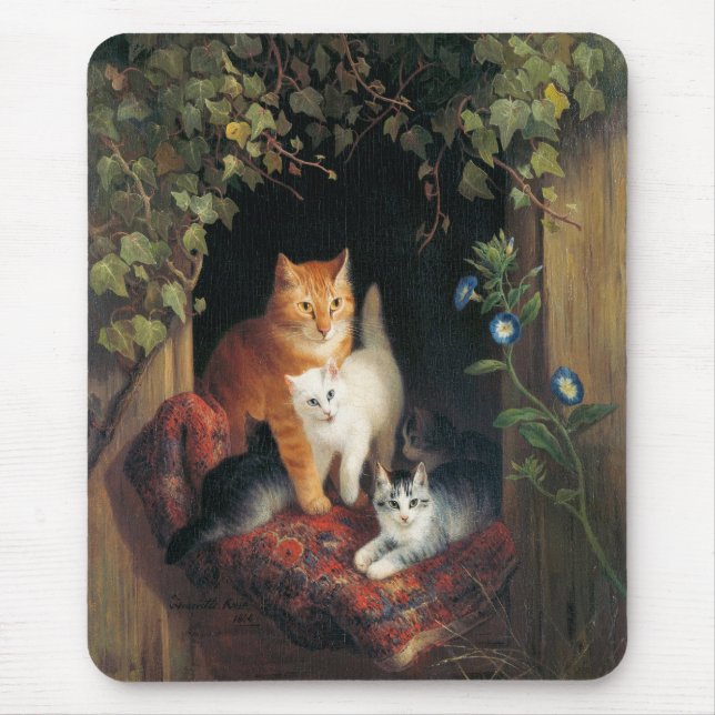 Cat With Kittens (Animal Art) Mouse Mat (Front)