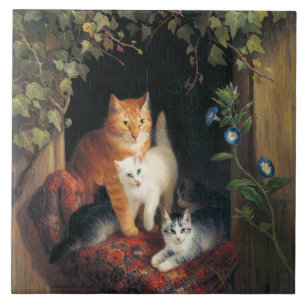 Cat With Kittens (Animal Art) Tile