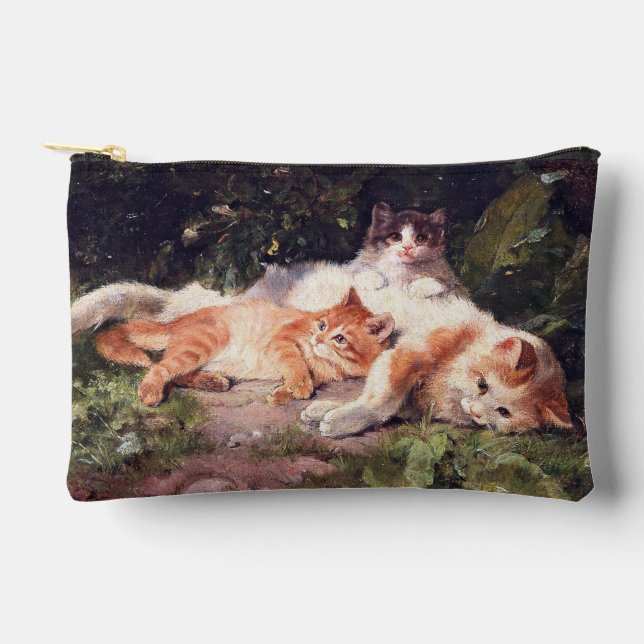 Cat with Kittens Fine Art Accessory Pouch (Front)