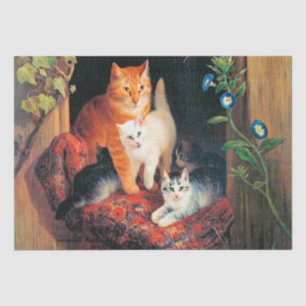 Cat with Kittens, fine art painting, Tissue Paper