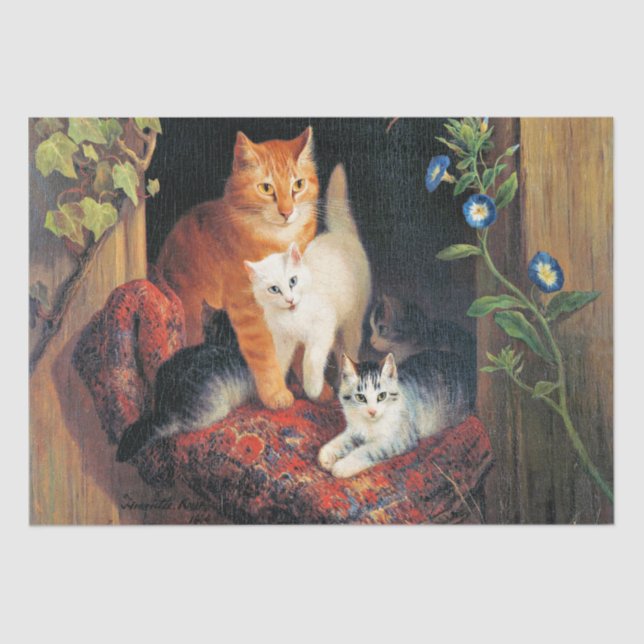 Cat with Kittens, fine art painting, Tissue Paper (Front)