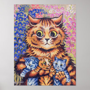 Cat with Kittens, Louis Wain Poster