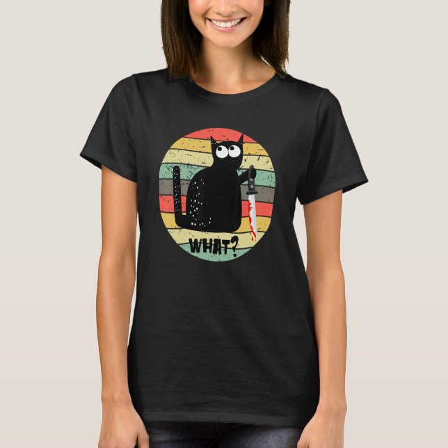 Cat With Knife Cat What Halloween Costume T-Shirt (Front)