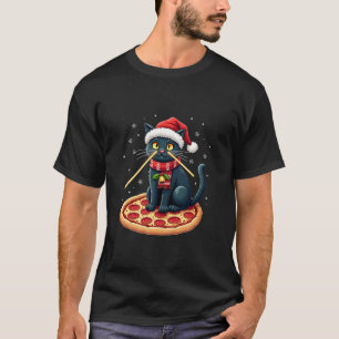 Cat With Laser Eyes Cat Christmas Funny Drax Pizza T-Shirt