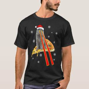 Cat With Laser Eyes Funny Pizza Cat Christmas T-Shirt